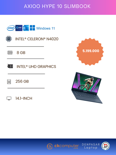 Axio Slimbook Hype 10 Intel Celeron N4020 RAM 8GB/256GB/DOS/Midnight/NO BAG 