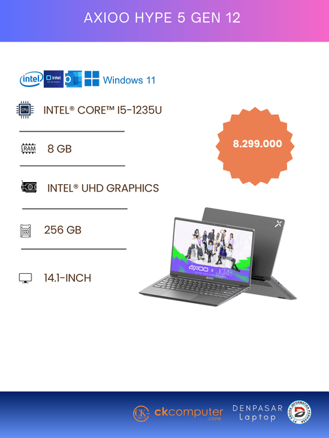 Axio Mybook Hype 5 G12 Intel Core I5 1235U RAM 8GB DDR4/SSD 256GB/Display 14Dos/Black +Tas