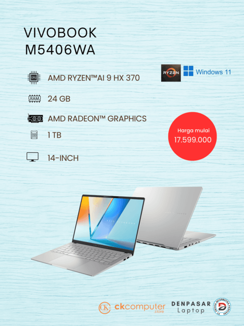 Asus M5406WA-OLEDS911M AMD Ryzen AI 9 RAM 24GB DDR5 /SSD 1TB/W11+OHS/Display 14/Black