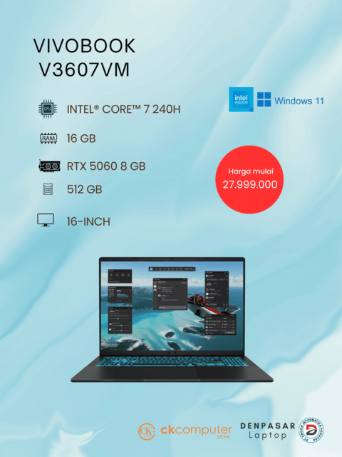 Asus V3607VM-I7N56B6T-HM Core 7 240H RAM 16GB/SSD 512GB/RTX 5060 8GB/Display 16.0/Black 
