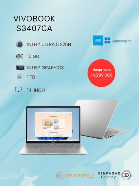 Asus S3407CA-VIPS5111M Core Ultra 5 225H RAM 16GB DDR5/SSD 1TB/W11+OHS/Display 14/Matte Grey