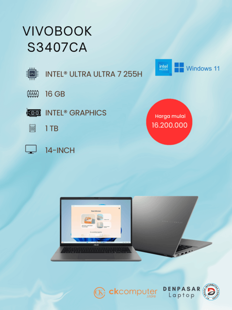 Asus S3407CA-VIPS7112M Intel Core Ultra 7 255H RAM 16GB DDR5 /SSD 1TB /W11+OHS/Display 14/Matte Grey